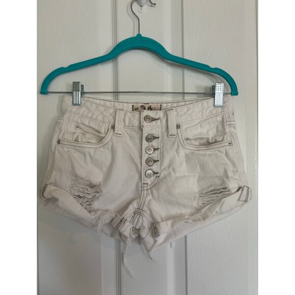We The Free Size 24 White Denim Shorts Distressed Button Fly - Picture 1 of 5